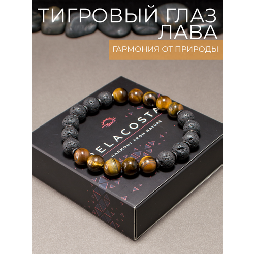фото Браслет delacosta, вулканическая лава, гематит, тигровый глаз, 1 шт., размер 19 см, размер l, диаметр 6 см, коричневый, черный
