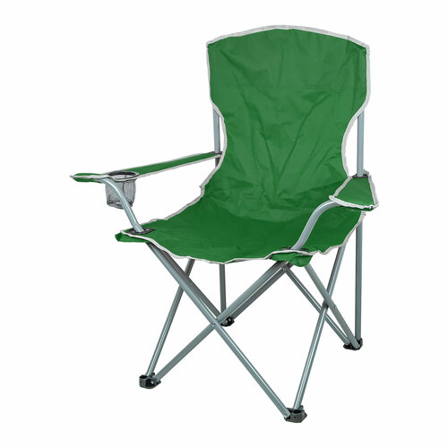 фото Кресло шезлонг складное с подстаканником, чехол, металлический каркас, цвет зеленый