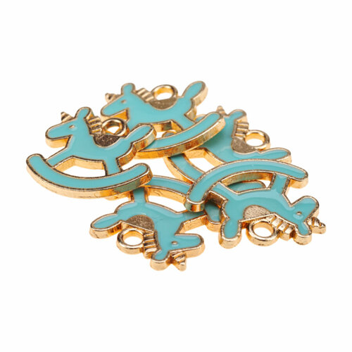 фото Подвеска для рукоделия металл золото "единорог-качалка" 16 х 14 мм голубая / кулон для декора браслетов, сережек 5 шт. китай