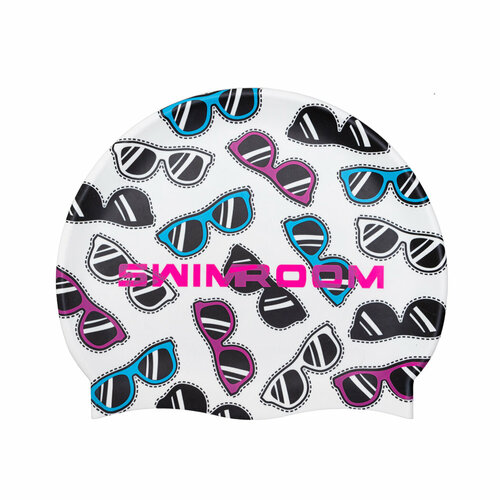 фото Силиконовая шапочка для плавания / бассейна swimroom "glasses", цвет белый/розовый