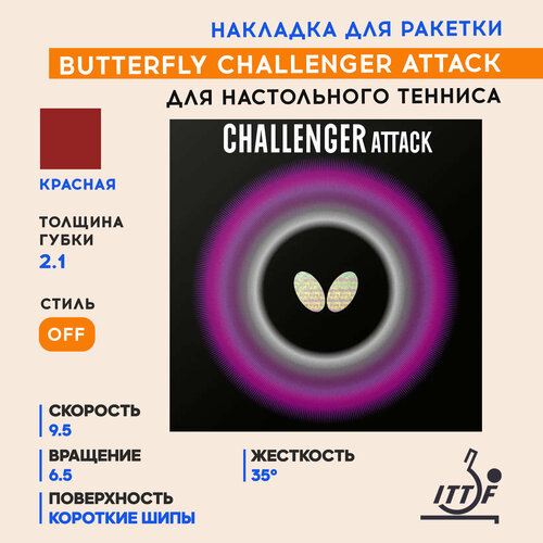 фото Накладка butterfly challenger attack (короткие шипы) цвет красный, толщина 2.1