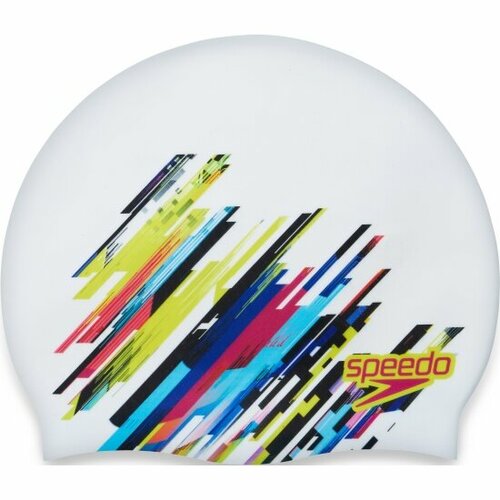 фото Шапочка для плавания speedo digital print cap au white/black, белый/мультицвет