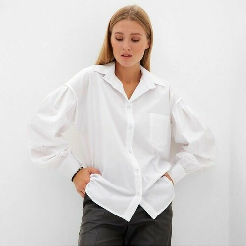 фото Рубашка , повседневный стиль, свободный силуэт, однотонная, размер 48, белый pr-market