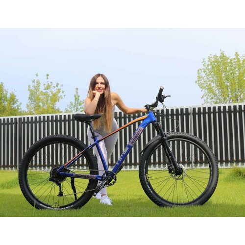фото Велосипед richiesto тt076/10s 29" гидравлические тормоза, алюминиевая рама, спортивный взрослый подростковый унисекс, синий с серебристой надписью