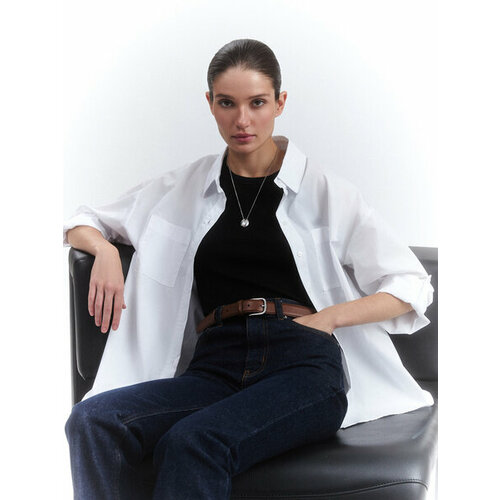 фото Рубашка zarina, повседневный стиль, длинный рукав, размер xxs, белый