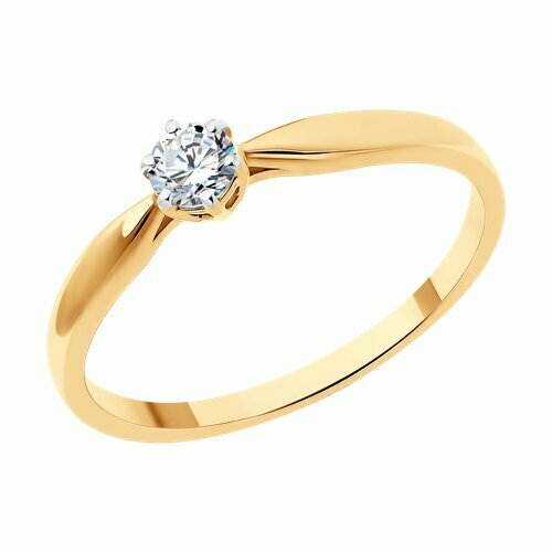 фото Кольцо помолвочное, золото, 585 проба, бриллиант, размер 17.5, бесцветный diamant-online