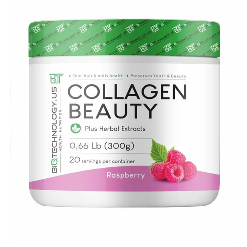 фото Biotechnology.us collagen beauty 300г (малина) коллаген порошок c витамином с и ягоды асаи, цинк, селен biotechnology us