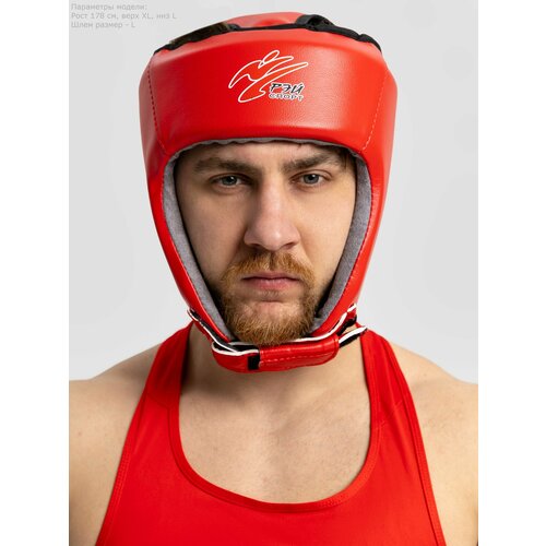 фото Шлем для единоборств рэй-спорт боец-3 , иск. кожа/иск. замша (красный, m)