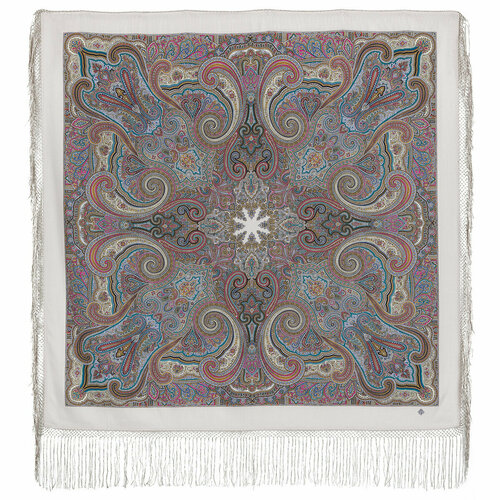 фото Платок павловопосадская платочная мануфактура,148х148 см, серый, коричневый