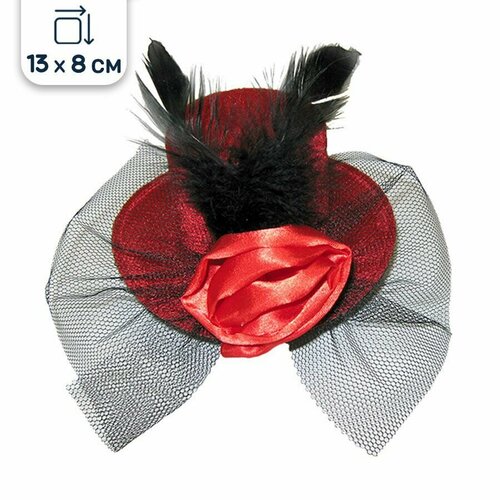 фото Карнавальный головной убор riota шляпка с заколкой, красный/черный, 13 х 8 см