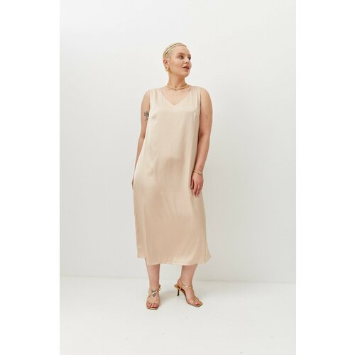 фото Платье-комбинация 4forms, в бельевом стиле, прямой силуэт, миди, размер l, золотой