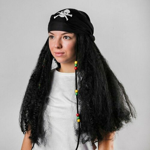 фото Карнавальный парик «пират», бандана с длинными волосами, 110 г (комплект из 2 шт) страна карнавалия