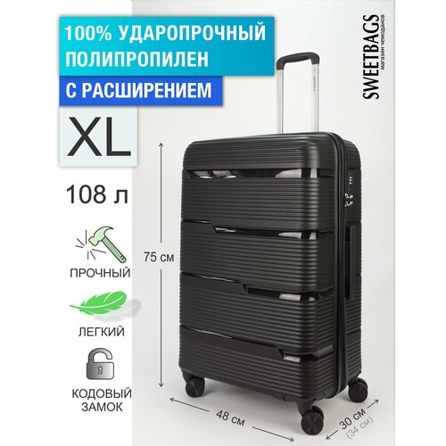фото Чемодан , 108 л, размер xl, черный sweetbags