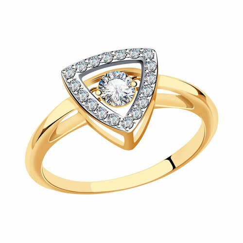 фото Кольцо эстет, красное золото, 585 проба, родирование, фианит, размер 16.5, золотистый diamant online