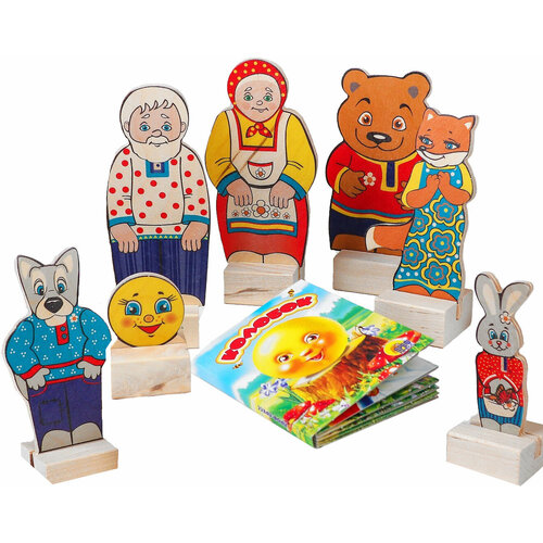 фото Настольный кукольный театр из дерева краснокамская игрушка "колобок", 7 персонажей сказки