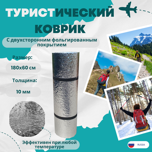 фото Туристический коврик, каремат походный, 2 отражающих слоя 180*60*10мм термоковрик термополимер