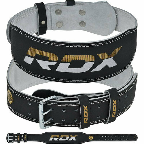 фото Пояс для тяжелой атлетики rdx 4" leather 2xl, черный, золотой