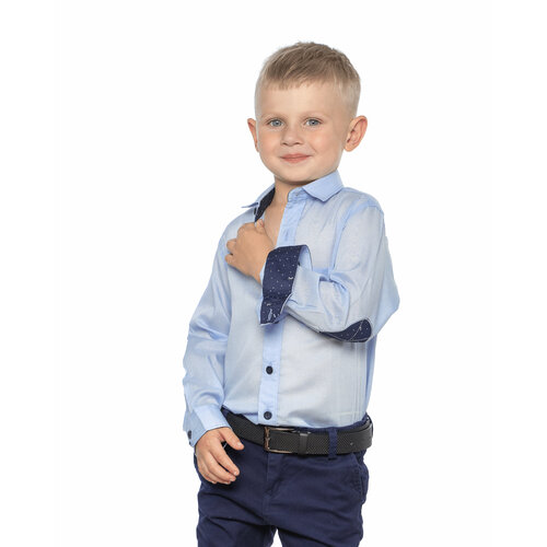 фото Школьная рубашка imperator, прямой силуэт, на пуговицах, длинный рукав, манжеты, размер 104-110, голубой
