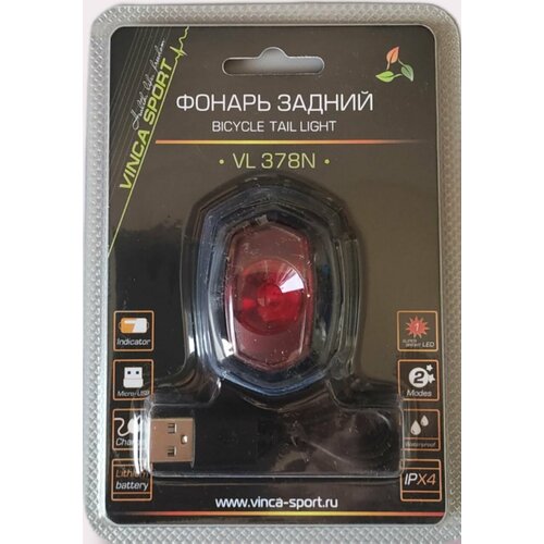 фото Фонарь велосипедный задний 1 диод 2 режима usb vinca sport vl378n