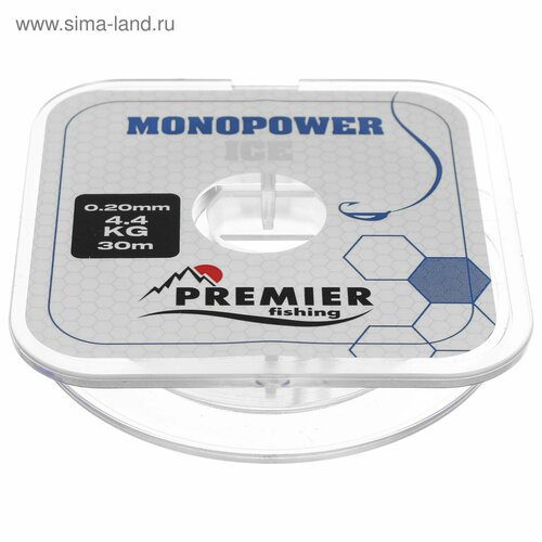 фото Леска premier fishing monopower ice, диаметр 0.20 мм, тест 4.4 кг, 30 м, прозрачный