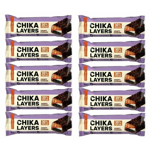 фото Протеиновые батончики chikalab chika layers/ протеиновый батончик в шоколаде / батончик глазированный 5ти слойный без сахара хрустящее печенье, 10 шт