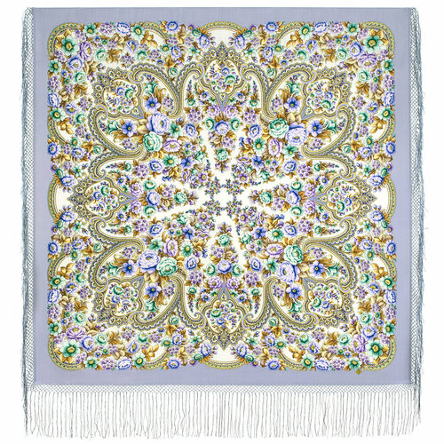 фото Шаль павловопосадская платочная мануфактура,148х148 см, фиолетовый, серый