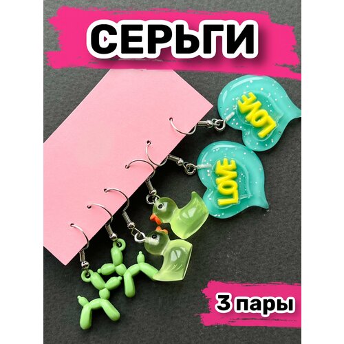фото Комплект серег bijou.studio набор украшений для девочки, зеленый, голубой