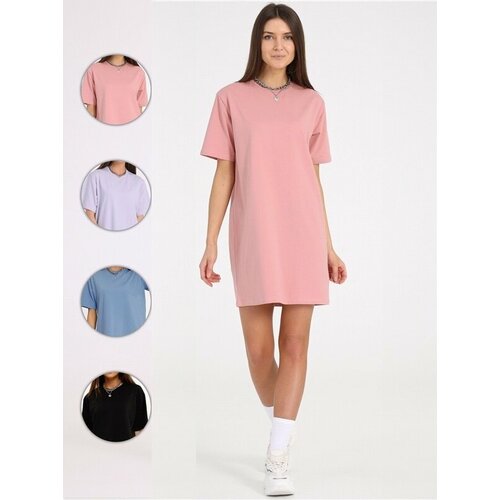 фото Платье-футболка апрель, хлопок, повседневное, оверсайз, мини, размер 96-100-164, розовый