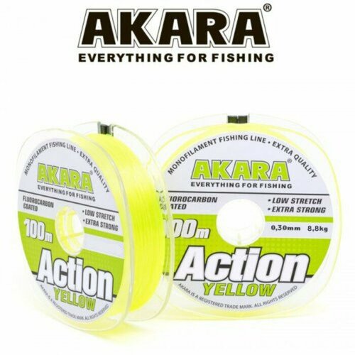 фото Леска akara action yellow, диаметр 0.3 мм, тест 8.8 кг, 100 м, жёлтая