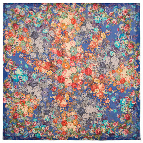 фото Платок павловопосадская платочная мануфактура,115х115 см, оранжевый, синий