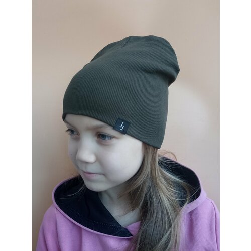 фото Шапка бини , размер 48-52, зеленый, хаки just joy kids