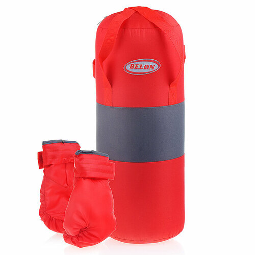 фото Набор для бокса: груша 50 см х ø20 см. с перчатками. цвет красный+серый, ткань "оксфорд" belon