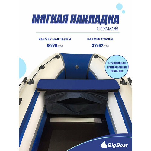 фото Мягкая накладка на сидение (банку) с сумкой для лодки пвх (1 шт), синий, 780х200х20 big boat