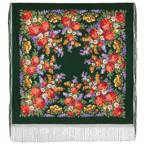 фото Шаль павловопосадская платочная мануфактура,148х148 см, зеленый