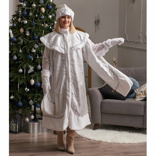 фото Бока с взрослый новогодний костюм снегурочка боярская, 44-48 размер, серебряный 2218
