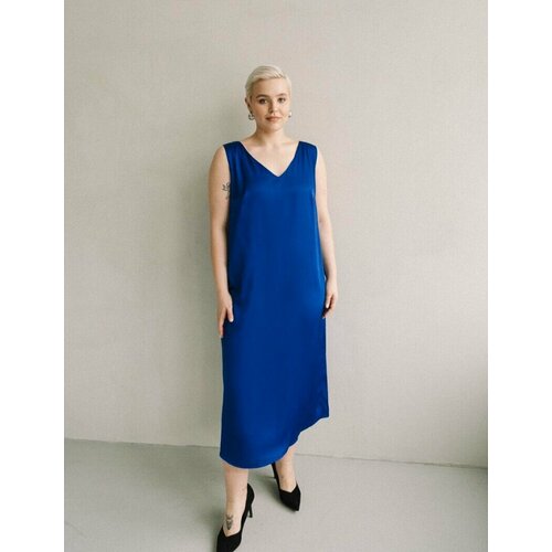 фото Платье-комбинация 4forms, повседневное, прямой силуэт, миди, размер 66/68, синий