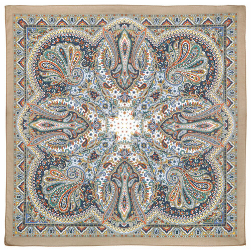 фото Платок павловопосадская платочная мануфактура,70х70 см, белый, синий