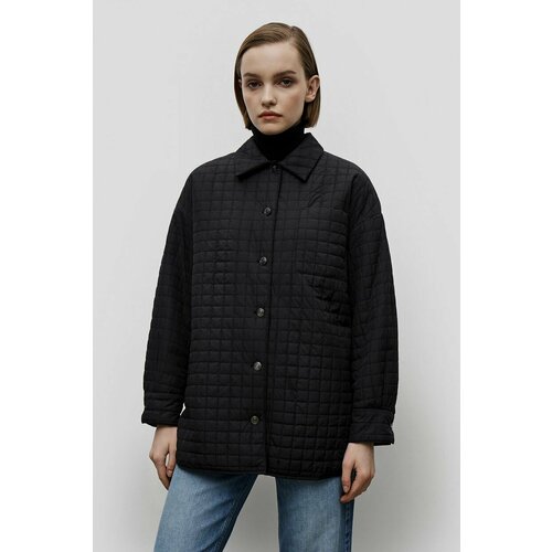 фото  куртка-рубашка baon, демисезон/лето, средней длины, оверсайз, водонепроницаемая, манжеты, стеганая, размер 46, черный