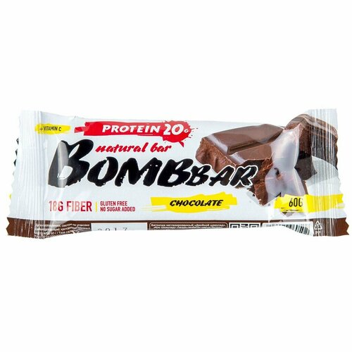 фото Bombbar батончик протеиновый двойной шоколад 60 г 1 шт фитнес фуд ооо