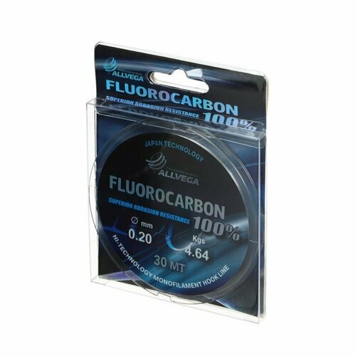 фото Леска монофильная allvega fx fluorocarbon 100%, диаметр 0.20 мм, тест 4.64 кг, 30 м, прозрачная (комплект из 2 шт)