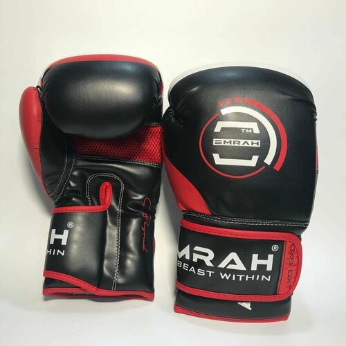 фото Боксерские перчатки emrah qx9dxt (круглое лого) (14oz, черный-белый-красный) ratnik