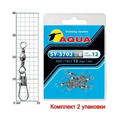 фото Карабин с вертлюгом aqua sy-3702 №12 (2 упк. по 8 шт.)