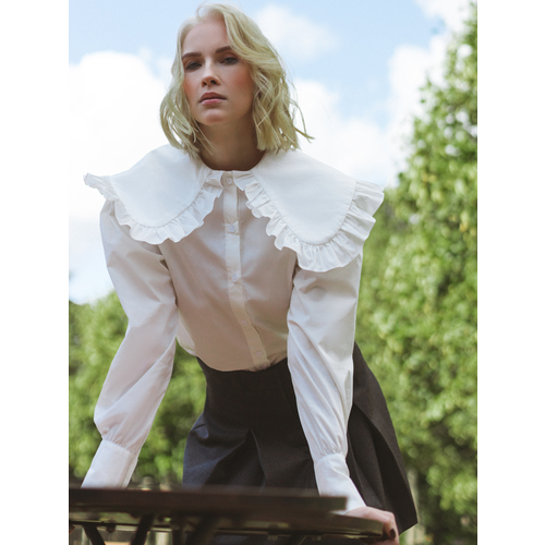 фото Блуза edge, классический стиль, свободный силуэт, размер m/l, белый