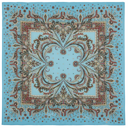 фото Платок павловопосадская платочная мануфактура,89х89 см, голубой, коричневый