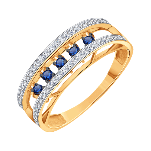 фото Кольцо diamant online, золото, 585 проба, бриллиант, сапфир, размер 18, темно-синий
