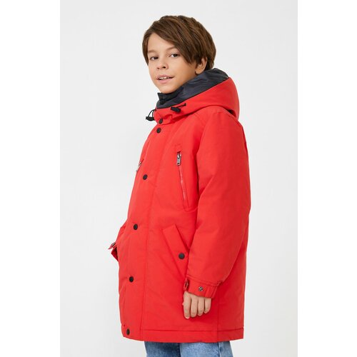 фото Пуховик baon, демисезон/зима, средней длины, карманы, капюшон, размер 122, красный