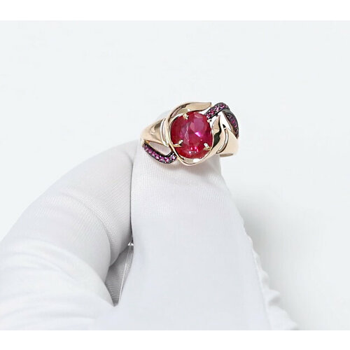 фото Кольцо diamant online, красное золото, 585 проба, корунд, фианит, размер 18, розовый