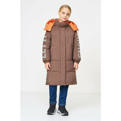 фото Пуховик baon, демисезон/зима, карманы, размер 134, оранжевый, коричневый