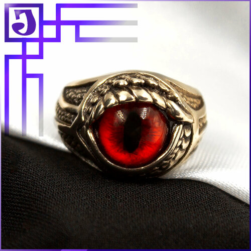фото Печатка joker-studio кольцо красный глаз дракона, стекло, размер 18, золотой, красный