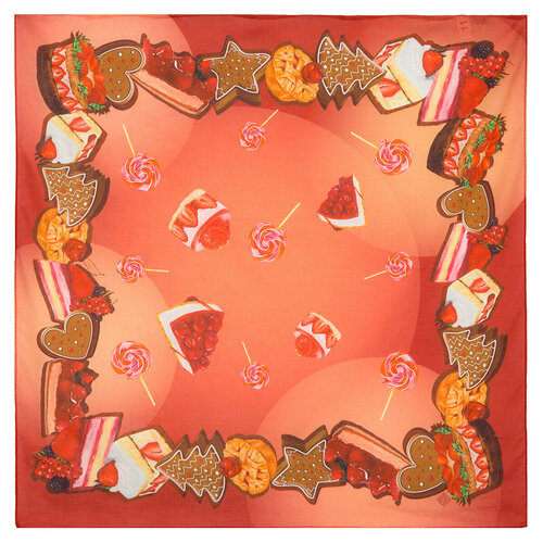 фото Платок павловопосадская платочная мануфактура,70х70 см, красный, оранжевый